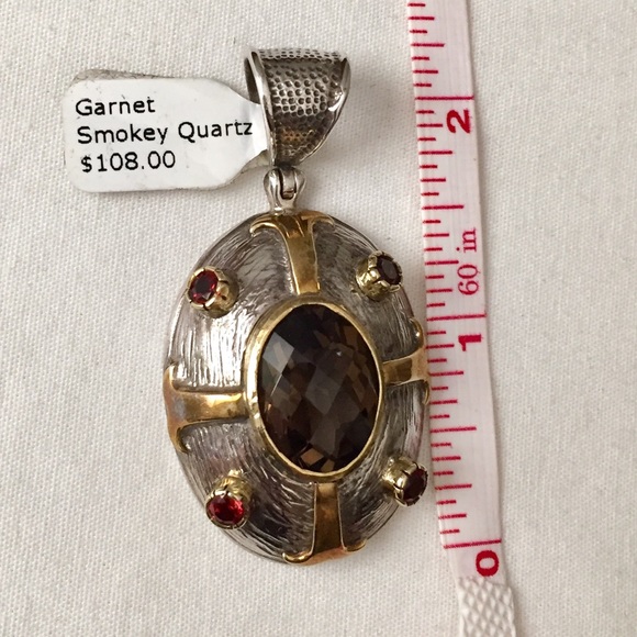NWT Silver Garnet and Smoky Quartz Pendant - Picture 5 of 7